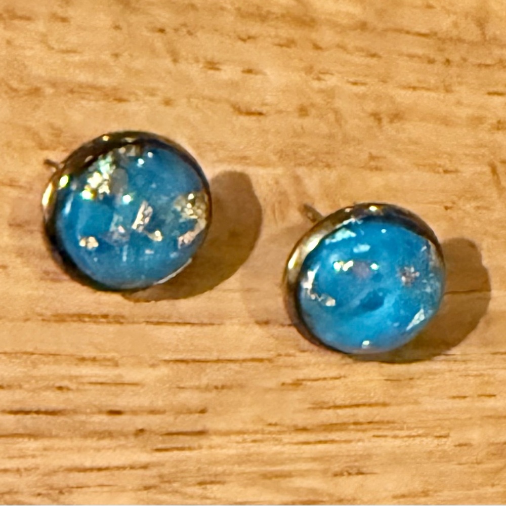 Blue Stud Earrings with gold flecks